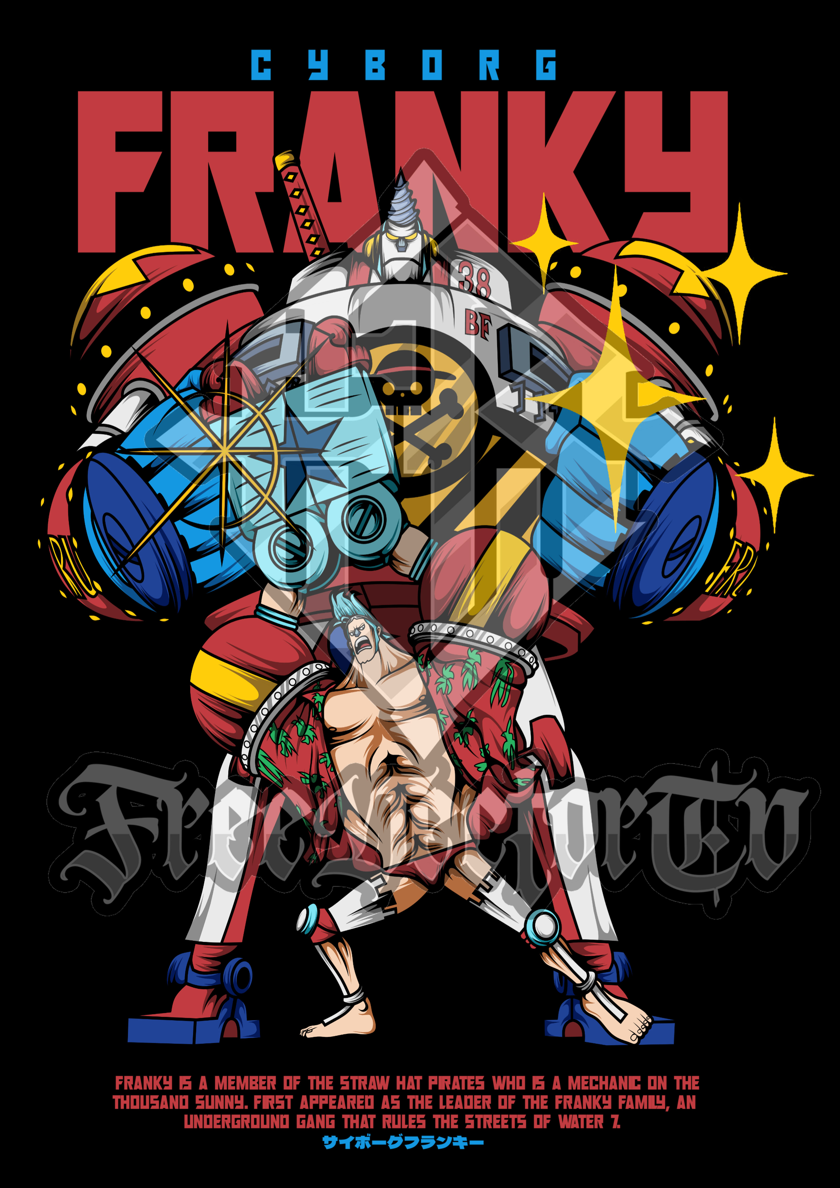 One Piece Franky T-Shirt Design Bundle | Free Download | Anime Tee Graphics Pack